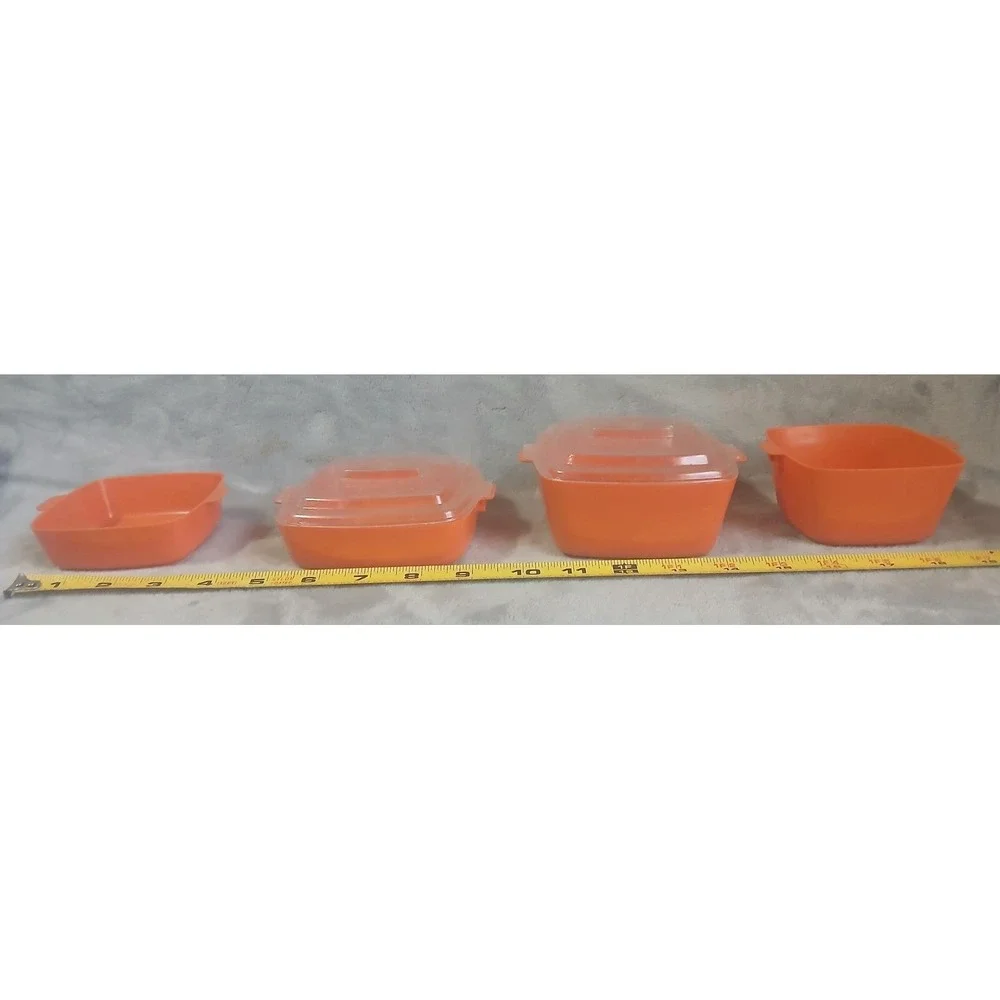 Vintage Toy Orange Nesting‎ Cookware Play Set of 4 with 2 Lids Retro MCM Pretend